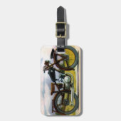 水彩画のヴィンテージのオートバイ ラゲッジタグ (正面縦)