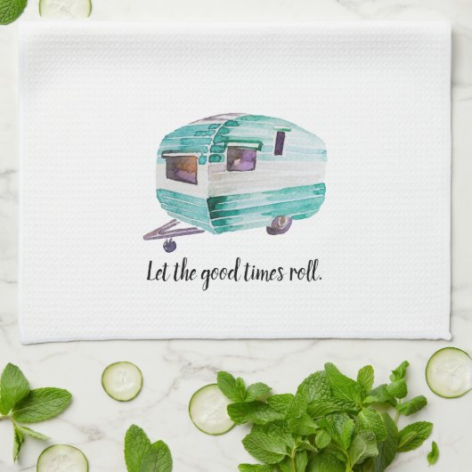 水彩画のヴィンテージのレトロのキャンピングカーの台所皿タオル キッチンタオル (折り畳み)