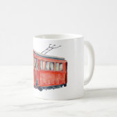 水彩画のヴィンテージの赤いトロリー車のマグ コーヒーマグカップ (正面右)