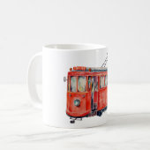 水彩画のヴィンテージの赤いトロリー車のマグ コーヒーマグカップ (正面左)