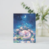 水彩画の三日月と眠るウーパールーパー ポストカード (スタンド正面)