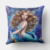 水彩画の下の人魚の海の女神ニンフ・サイレン クッション (裏面)