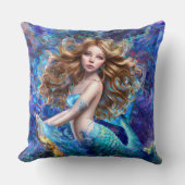 水彩画の下の人魚の海の女神ニンフ・サイレン クッション (正面)