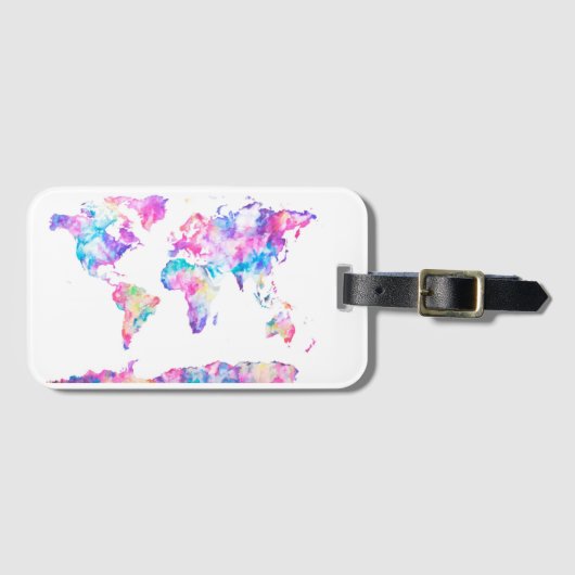 水彩画の世界地図の荷物のラベル ラゲッジタグ (正面横)