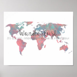 水彩画の世界地図のWanderlust定義 ポスター