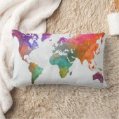 水彩画の世界地図 ランバークッション (ブランケット)