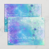 水彩画の人魚の尾のParty Save the Date 案内ポストカード (正面/裏面)