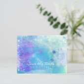 水彩画の人魚の尾のParty Save the Date 案内ポストカード (スタンド正面)