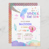 水彩画の人魚の誕生日の招待 招待状 (正面/裏面)