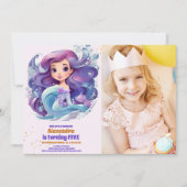 水彩画の人魚の誕生日パーティーの写真 招待状 (正面)