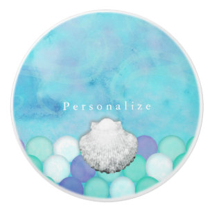 水彩画の人魚はカスタムなドレッサーのキャビネットをはかりで測ました セラミックノブ