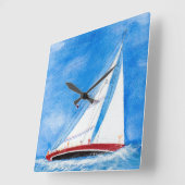 水彩画の公海帆船 スクエア壁時計 (傾斜)