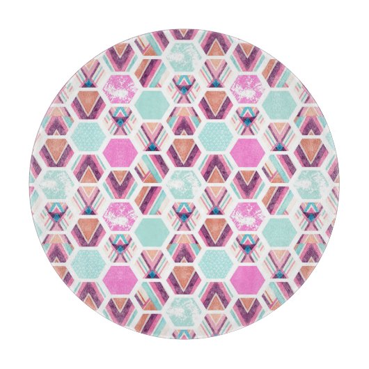 水彩画の六角形パターン カッティングボード (正面)