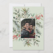 水彩画の写真 幸せな休暇 松の葉とホリーデザイン シーズンカード (正面)