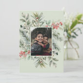 水彩画の写真 幸せな休暇 松の葉とホリーデザイン シーズンカード (スタンド正面)