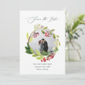 水彩画の冬のリースの写真の保存日付 サンキューカード (スタンド正面)