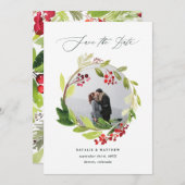 水彩画の冬のリースの写真の保存日付 サンキューカード (正面/裏面)