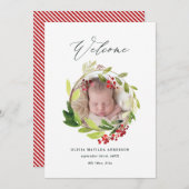 水彩画の冬のリースの誕生の発表 サンキューカード (正面/裏面)