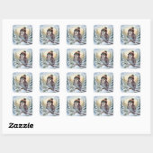 水彩画の冬の帽子をかぶったフクロウ スクエアシール (シート)