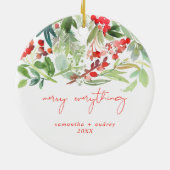 水彩画の冬の果実および緑の草木 セラミックオーナメント (裏面)