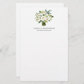 水彩画の冬の白い花の花束 便箋 (正面/裏面)