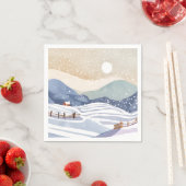 水彩画の冬の雪の丘 スタンダードカクテルナプキン (インサイチュ)