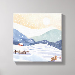 水彩画の冬の雪景色 キャンバスプリント
