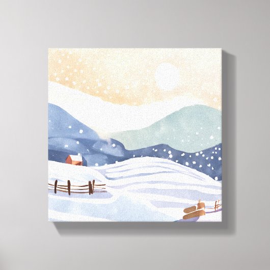 水彩画の冬の雪景色 キャンバスプリント (正面)