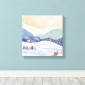 水彩画の冬の雪景色 キャンバスプリント (インサイチュ (ウッドフロア))