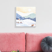 水彩画の冬の雪景色 キャンバスプリント (インサイチュ (リビング))