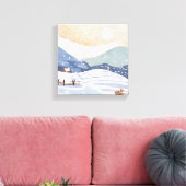 水彩画の冬の雪景色 キャンバスプリント (インサイチュ (リビング))