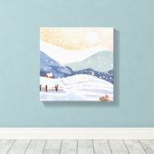 水彩画の冬の雪景色 キャンバスプリント (インサイチュ (ウッドフロア))