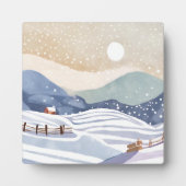 水彩画の冬の雪景色 フォトプラーク (正面)