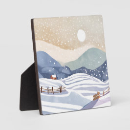 水彩画の冬の雪景色 フォトプラーク