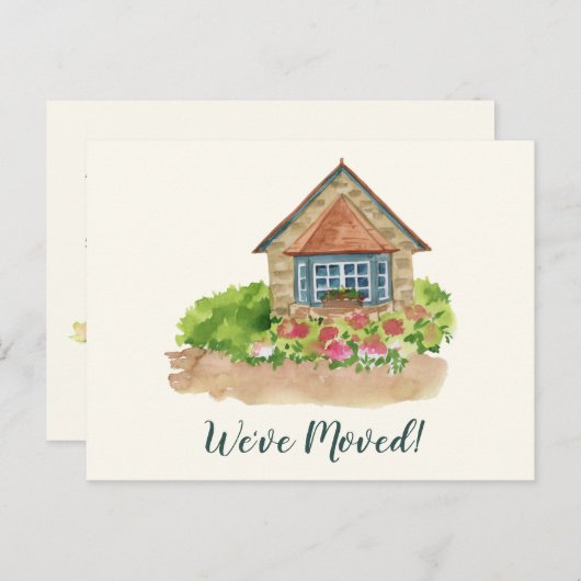 水彩画の別荘の花が新しい家に移動しました ポストカード (正面/裏面)