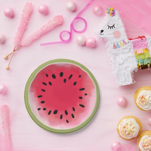 水彩画の刺激を受けたなスイカの紙皿 ペーパープレート