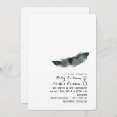 水彩画の刺激を受けたな羽の結婚式-黒 招待状 (正面/裏面)