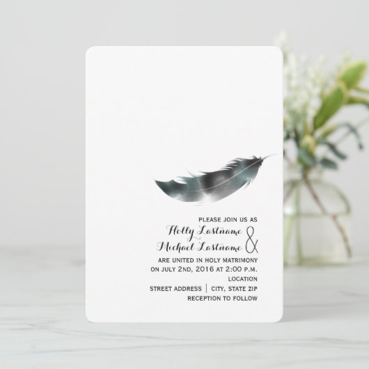 水彩画の刺激を受けたな羽の結婚式-黒 招待状 (スタンド正面)