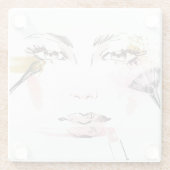 水彩画の化粧の顔 ガラスコースター (裏面)