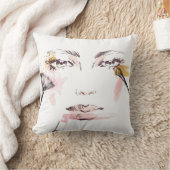 水彩画の化粧の顔 クッション (ブランケット)