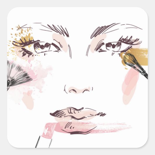 水彩画の化粧の顔 スクエアシール (正面)