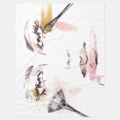 水彩画の化粧の顔 フリースブランケット (正面)