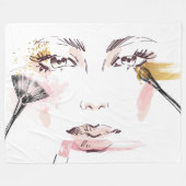 水彩画の化粧の顔 フリースブランケット (正面(横))