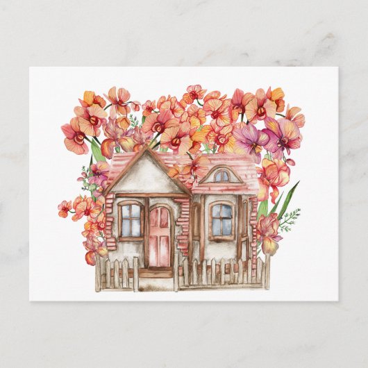 水彩画の古い木造農家の構図 ポストカード (正面)