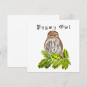 水彩画の可愛いコノハズク 招待状 (正面/裏面)