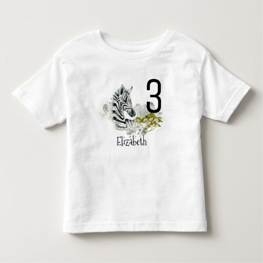 水彩画の可愛いゼブラ誕生日時代 トドラーTシャツ (正面)