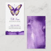 水彩画の名刺のデザイン、すみれ色の蝶 名刺 (正面/裏面)