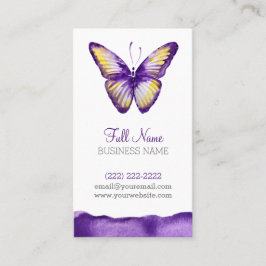 水彩画の名刺のデザイン、すみれ色の蝶 名刺