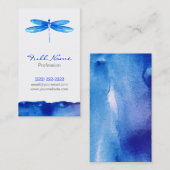 水彩画の名刺、青いトンボのモダン 名刺 (正面/裏面)