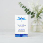 水彩画の名刺、青いトンボのモダン 名刺 (スタンド正面)